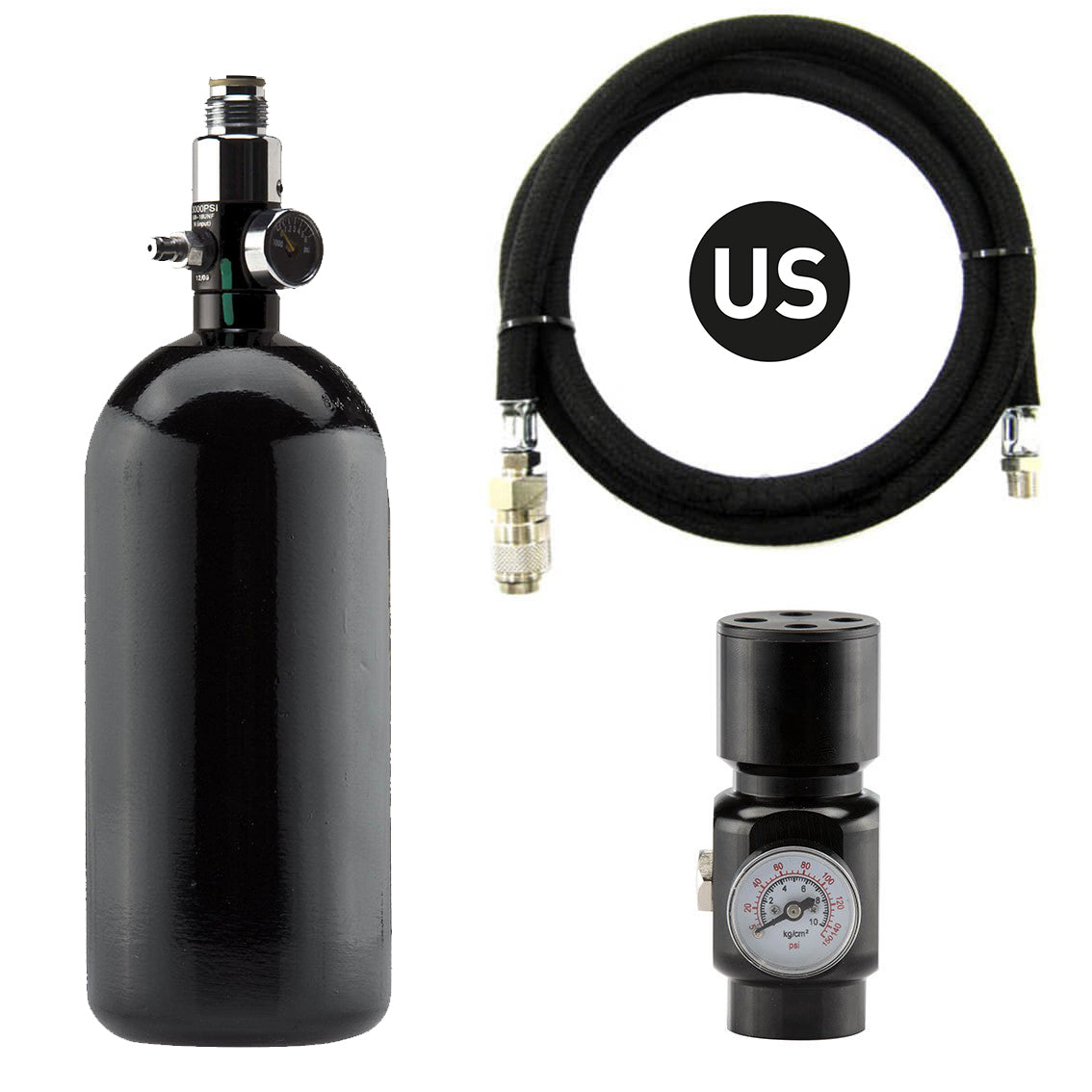 BO Manufecture Complete US package: 0.8L bottle + preset + HPA regulator + reinforced US line