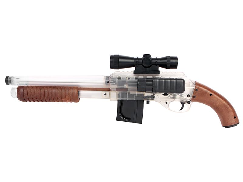 Mossberg M590 Spring Shotgun with Mock Scope, Flash Light, 2 Mags. and 500 BB's (Short - Clear - Cybergun - RT270755)