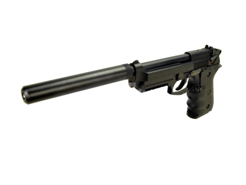 LS M9 Gas Blowback Pistol with Rail and Silencer (Black - GGB-9606T)