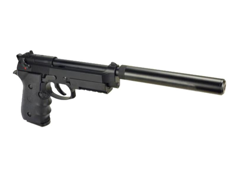LS M9 Gas Blowback Pistol with Rail and Silencer (Black - GGB-9606T)