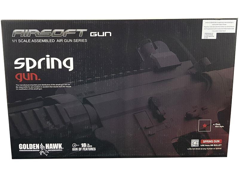 Golden Hawk M4 Rifle with Inbuilt Mock Silencer & Grip (Spring Powered - Black)