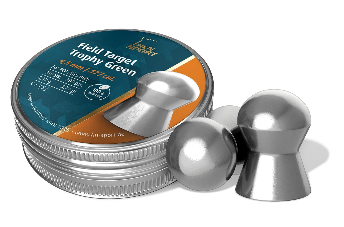 H&N Field Target Trophy Power Green Lead Free (4.5mm/.177 Pellets - 300 Rounds)