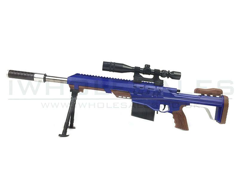 ACM Custom Barrett with Mock Scope, Bipod and Silencer Spring Rifle (Blue - 2017A)