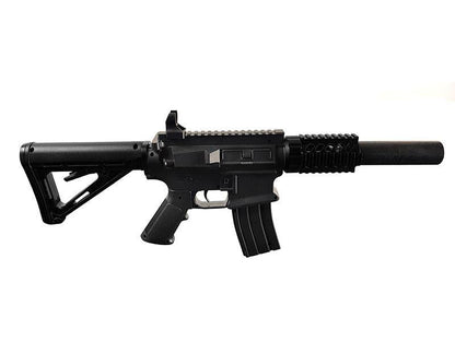 Golden Hawk M4 Rifle with Inbuilt Mock Silencer & Grip (Spring Powered - Black)