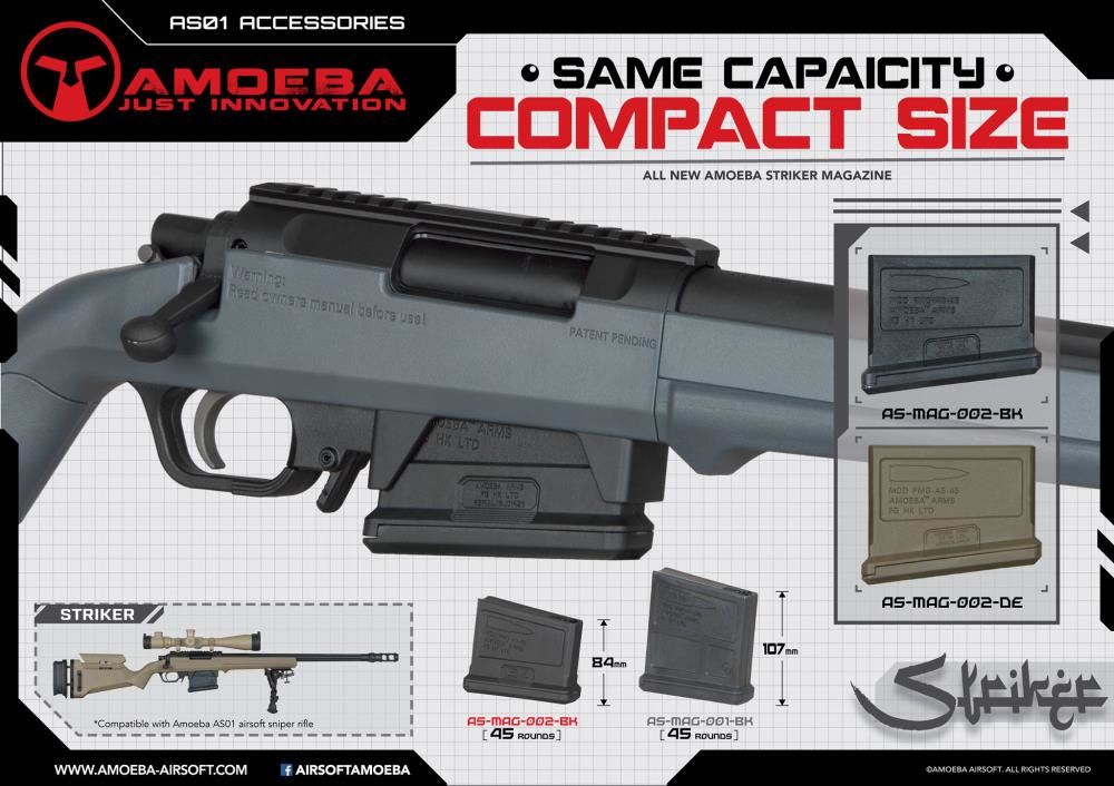 Ares Amoeba Striker Sniper Rifle Magazine Compact (45 Rounds - AS-MAG-002 - Black)