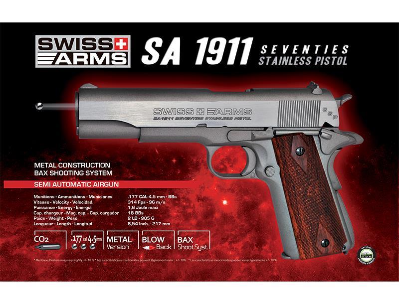 Swiss Arms P1911 4.5mm / .177 Co2 Blowback Pistol (Metal - Silver - Cybergun - 288509)