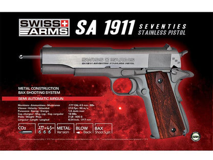 Swiss Arms P1911 4.5mm / .177 Co2 Blowback Pistol (Metal - Silver - Cybergun - 288509)
