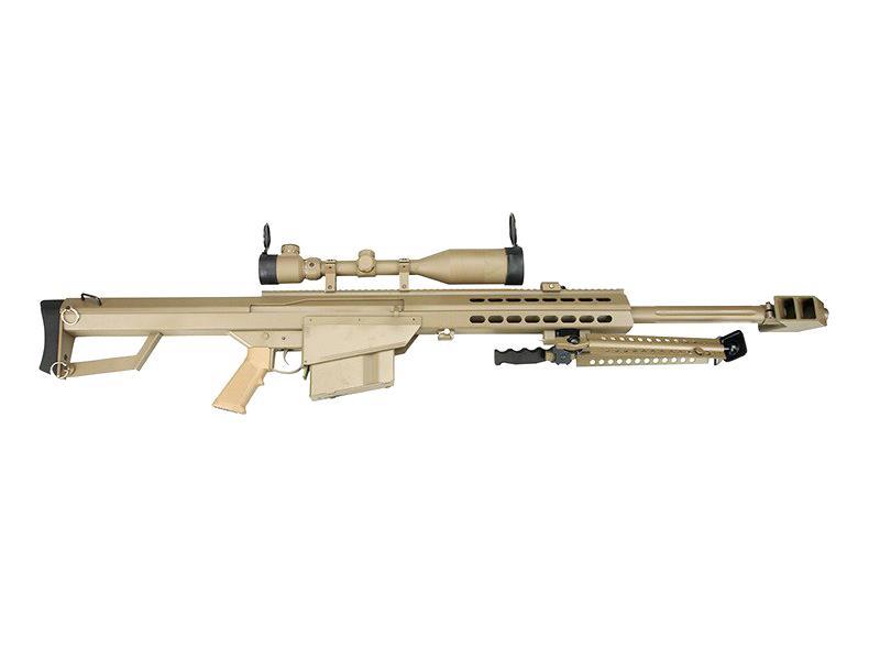 Barrett M82A1 Electric AEG Sniper Rifle with Hunter Scope and Bipod (Snow Wolf - Tan - SW-02A)