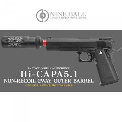 Laylax Nine Ball 2-Way Fixed Non-Recoiling Outer Barrel for TM Hi-Capa 5.1 (Black)