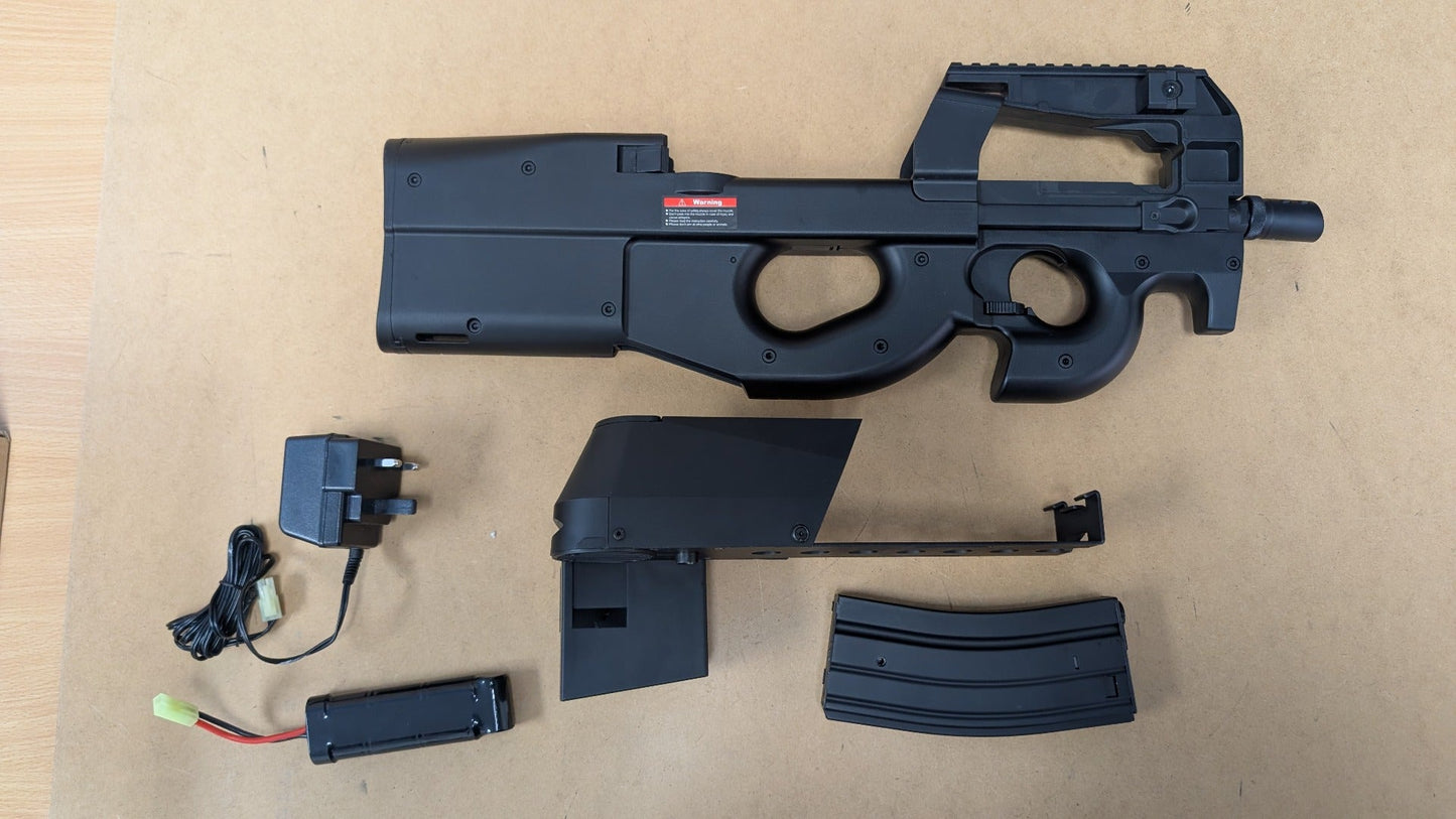 JG D90 SMG with Inbuilt Drum & M4 Magazine (Inc. Battery and Charger - P98-1 - Black)