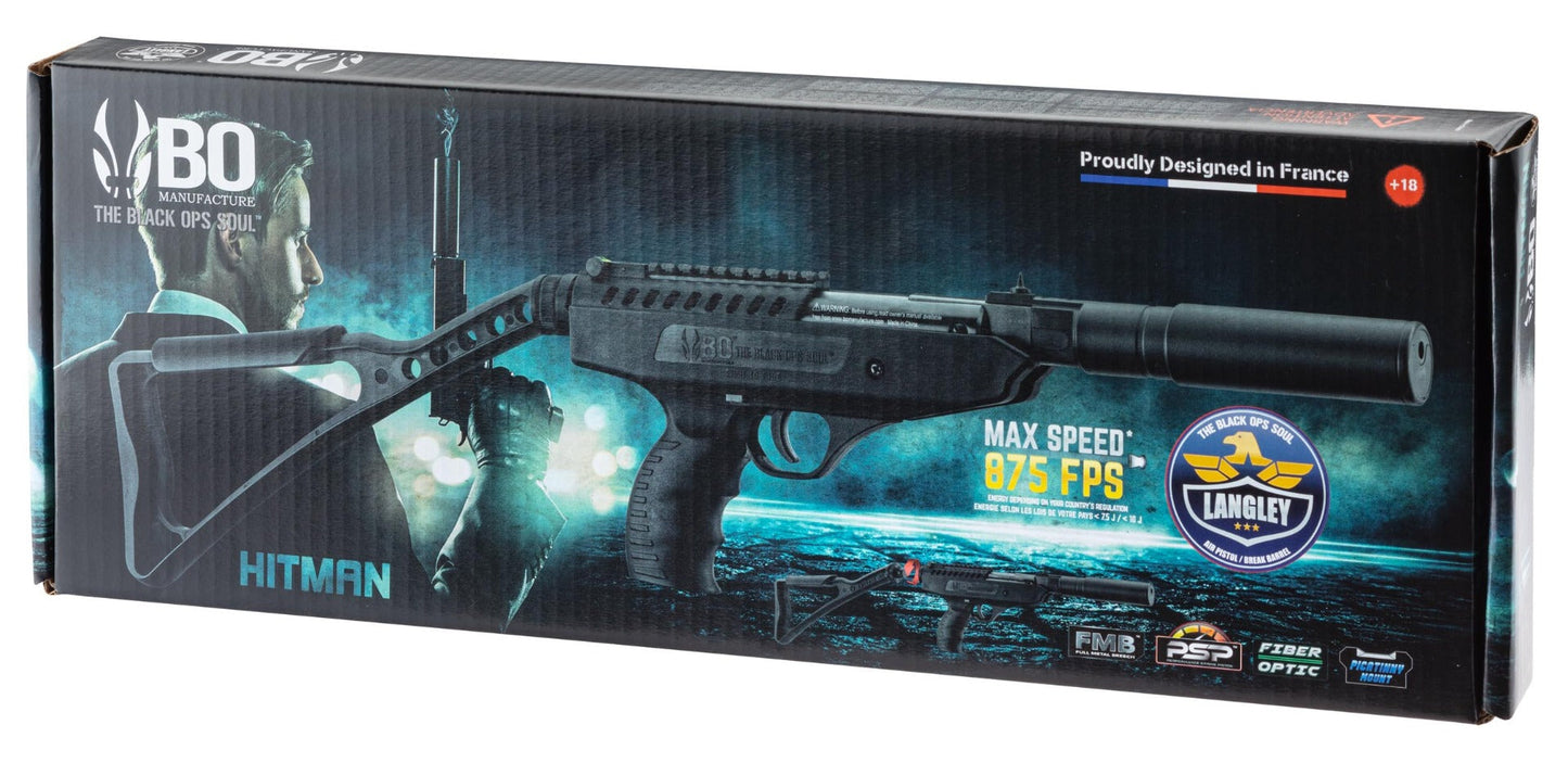 Bo Manufacture 5.5mm/.22 Langley Hitman Break Barrel Air Pistol with Silencer (7.5j - Black)