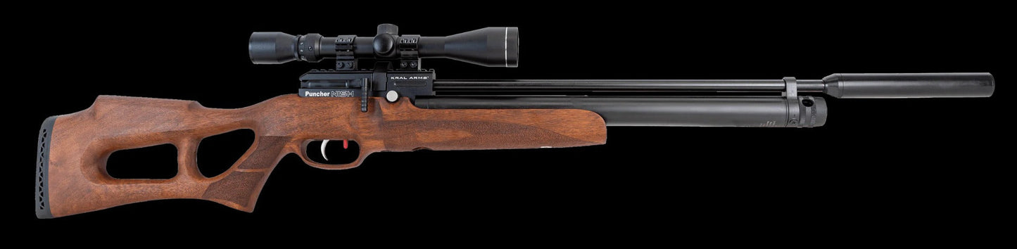 Kral Kral Nish Pcp .22 Walnut Package Package Consists Of: Kral Nish 5.5mm Pcp Walnut Airgun Pump Konus 3-12 X 40 Shot (Kon7235) Hs1308 Green Gun Slip (Padded) Kral 1/2" Unf Silencer Black