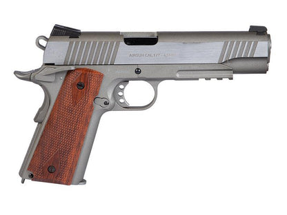 Swiss Arms 1911 4.5mm/.177 Tactical Rail Co2 Blowback Pistol (Cybergun - Silver - 288508)