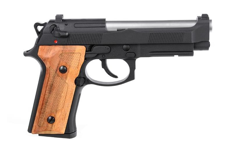 KJ Works M91A Tactical Fishbone Full-Metal GBB Airsoft Pistol - Solid Wood Grips - Black (KJGSM9IABW)