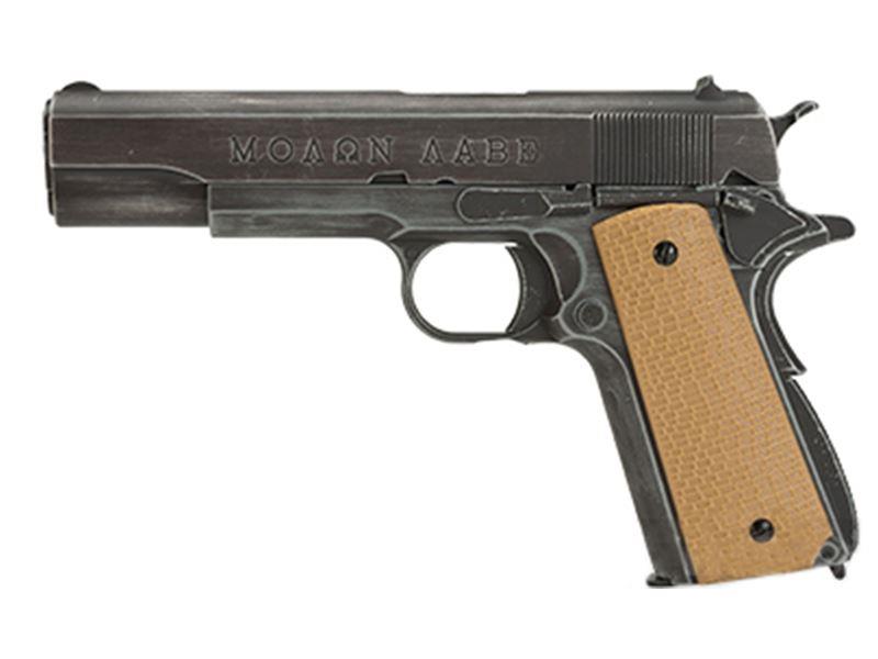 Armorer Works Custom "Molon Labe" 1911A1 Gas Blowback Pistol (Full Metal - Tan Grips - AW-NE2001)