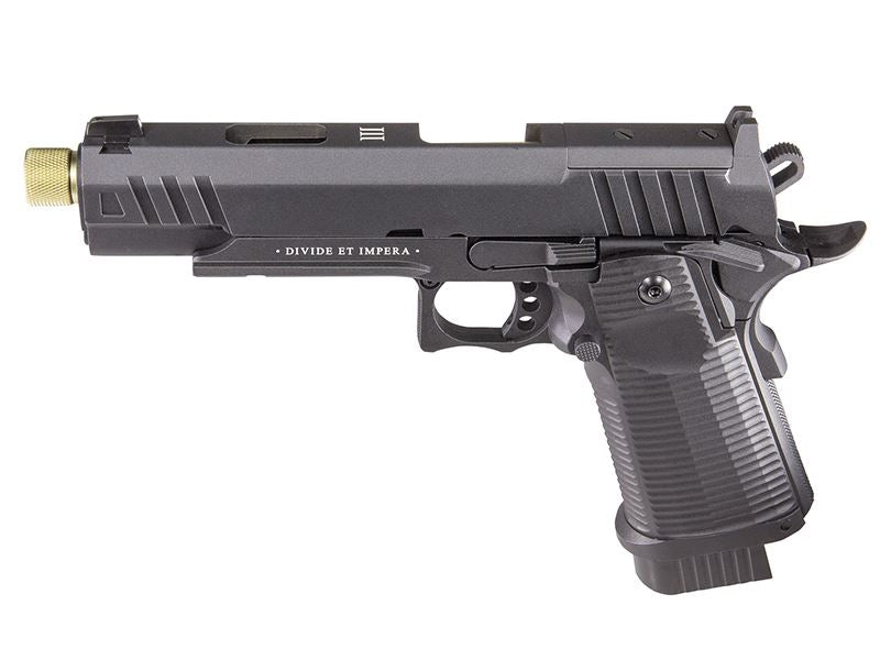 Secutor - LUDUS III - Hi-Capa 5.1 Custom Pistol (Gold Barrel - Co2 Powered - Gas Ready - Black)