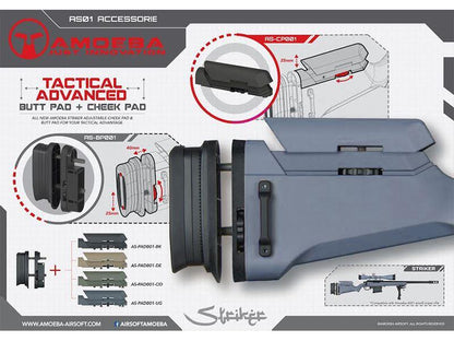 Ares Amoeba Striker Sniper Rifle Tac. Adv. Butt Pad plus Cheek Pad (Urban Grey - AS-PAD001-UG)