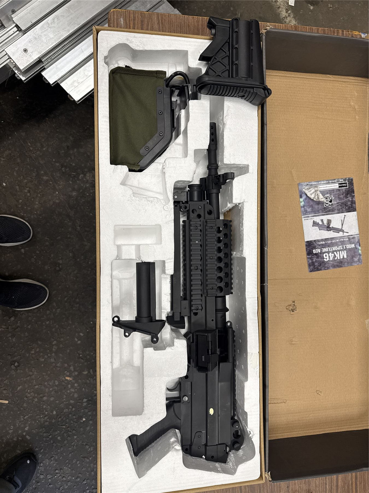 [Boneyard] S&T MK46 Sports Line AEG (Black) - Gearbox works - missing barrel/hop unit - includes drum mag