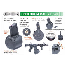 Cyma MWS  D500 Gas/HPA 500 Rds Drum Magazine for M4 MWS System Rifles