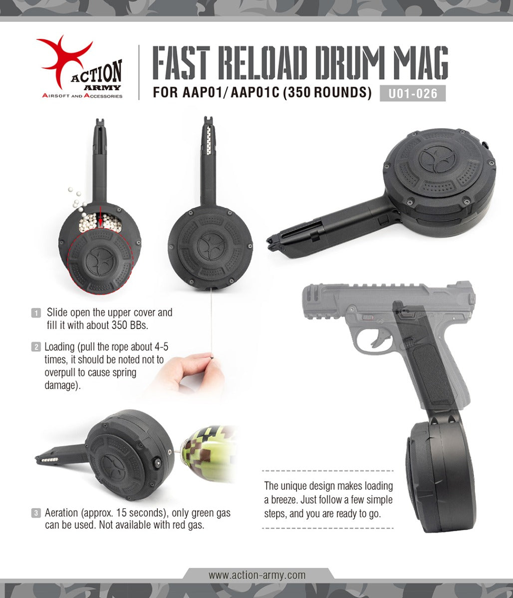 Action Army Ruger MKII Gas Drum Magazine (350 Rounds - Black)