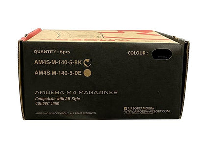 Amoeba by Ares M4 PMAG Mid-Magazine (140 Rounds - Pack of 5 - Black - AM4S-M-140-5-BK)