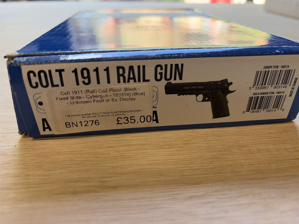 [Boneyard] Colt 1911 (Rail) Co2 Pistol (Black - Fixed Slide - Cybergun - 180314) (Blue) - Unknown Fault or Ex. Display