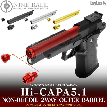 Laylax Nine Ball 2-Way Fixed Non-Recoiling Outer Barrel for TM Hi-Capa 5.1 (Black)
