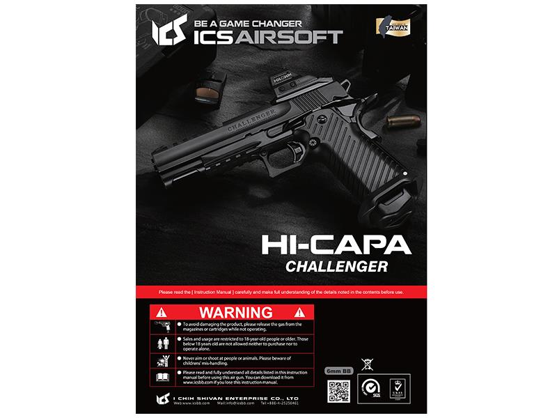ICS Hi-Capa Challenger Gas Blowback Pistol (Black - BLE-007-SB)