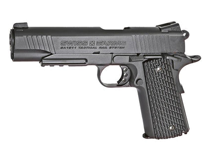 Swiss Arms 1911 4.5mm/.177 Tactical Rail Co2 Blowback Pistol (Cybergun - Black - 288513)