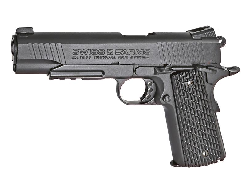 Swiss Arms 1911 4.5mm/.177 Tactical Rail Co2 Blowback Pistol (Cybergun - Black - 288513)