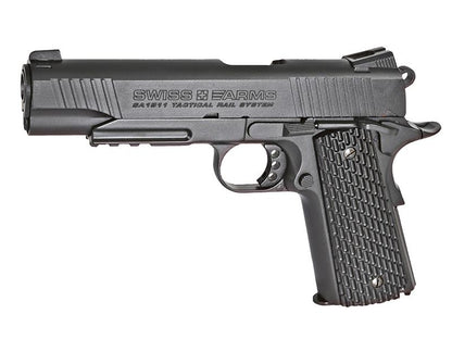 Swiss Arms 1911 4.5mm/.177 Tactical Rail Co2 Blowback Pistol (Cybergun - Black - 288513)