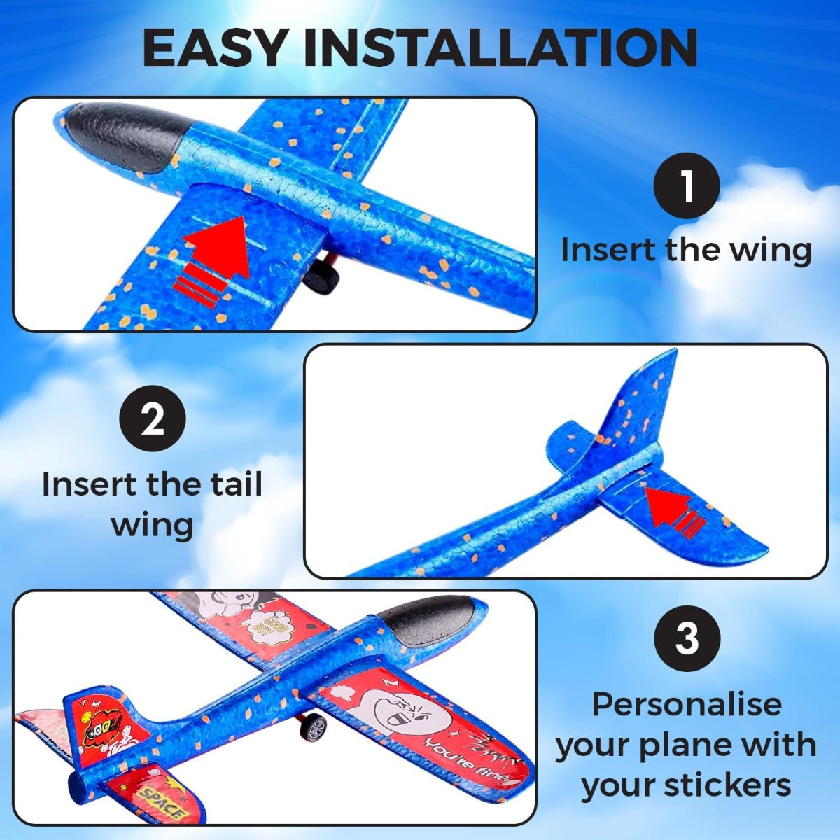 Shoot-A-Plane - Airplane Spring Launcher with Stickers (Foam - Colours May Vary)