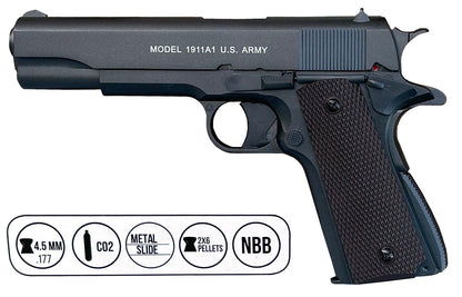 Auto Ordnance 1911 Thompson Co2 Non-Blowback Pistol (4.5mm/.177 Pellet - Metal Slide and ABS Body - Cybergun - Black - 438301)