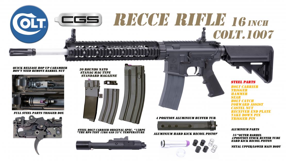 Colt x EMG RECCE 16 Gas Blowback Rifle by Cyma CGS (MWS - Black - COLT.1007)