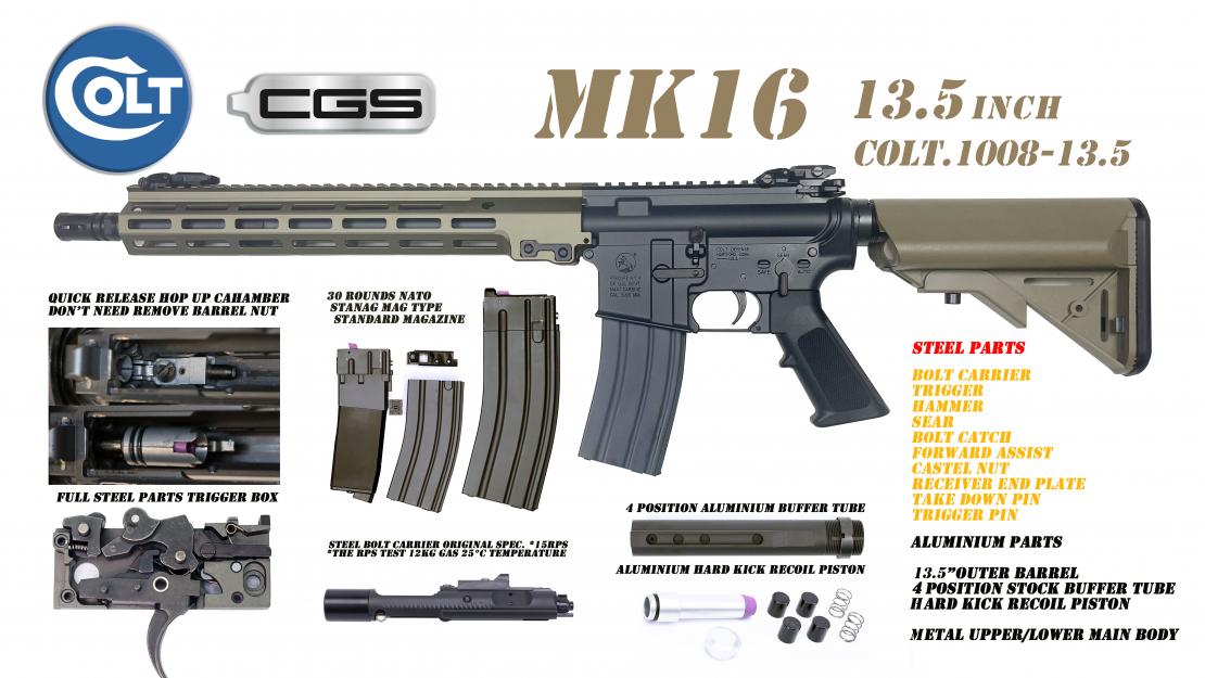 Colt x EMG MK16 13.5 Gas Blowback Rifle by Cyma CGS (MWS - Black - COLT.1008-13.5)