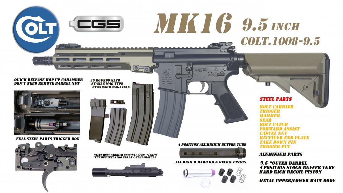 Colt x EMG MK16 9.5 Gas Blowback Rifle by Cyma CGS (MWS - Black - COLT.1008-13.5)
