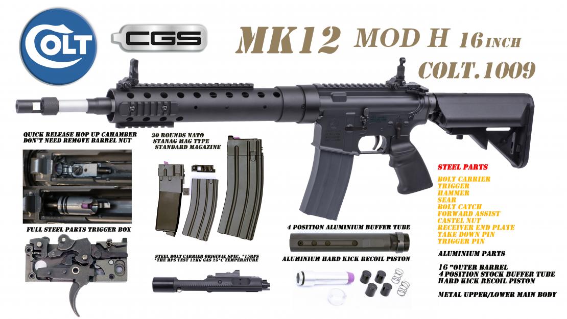 Colt x EMG MK12 MOD H Gas Blowback Rifle by Cyma CGS (MWS - Black - COLT.1008-13.5)